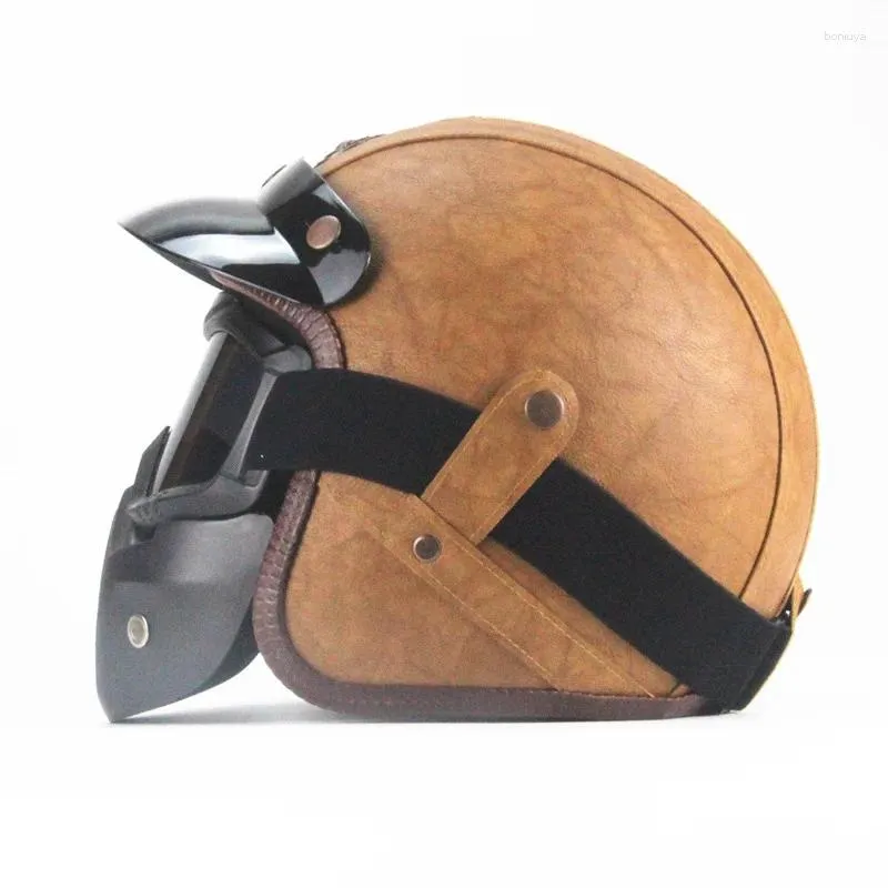 Capacetes de motocicleta Moto Capacete Retro com Máscara Dirt Bike Metade Vintage Casco Casque Moto Guerra Couro Verão Homem 2058