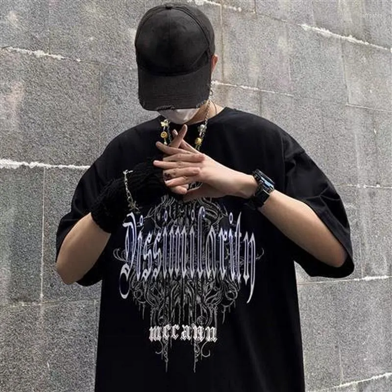 Hommes T-shirts D'été Hommes T-shirts À Manches Courtes Solide Noir Goth Harajuku Style Lâche Streetwear T-shirt Pour Les Amoureux Promtion Vente