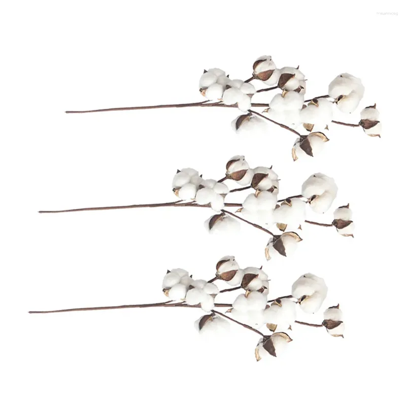 Decorative Flowers 10 Heads Farmhouse Style Artificial Flower Simulation Garland Kapok Dried Cotton Stems Wooden Hand Vase Christmas