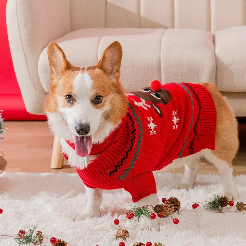 犬のアパレルウェールズコーギー犬服冬の犬セータークリスマスペットコート衣装衣服猫チワワ子犬服Xmas犬コスチュームS XXS 231110