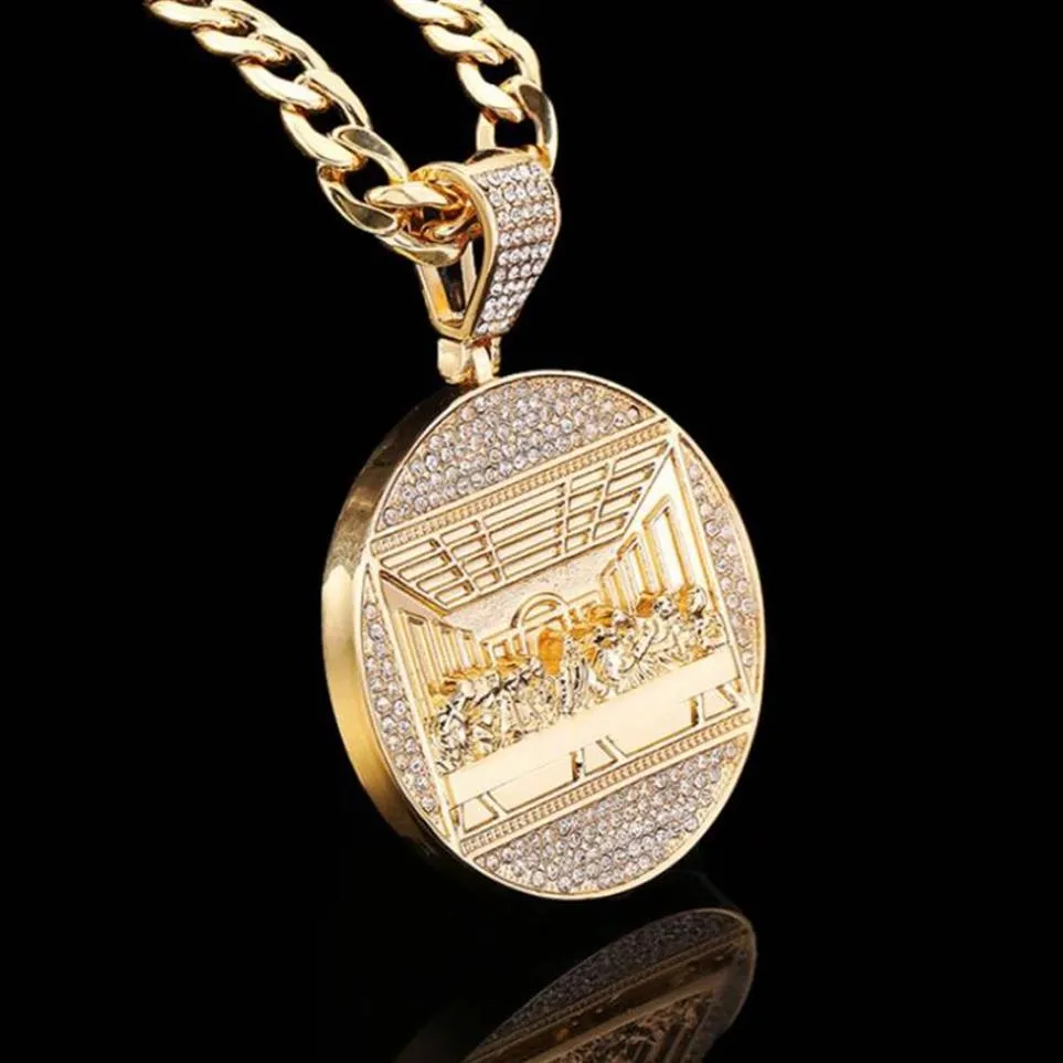 Chains The Last Supper Big Pendant Necklace Iced Out Bling Zircon Gold Color Jesus For Men Hip Hop Charm Jewelry GiftChains1268396297E