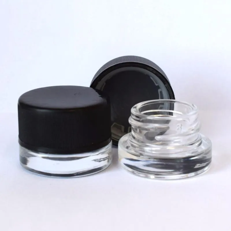 Concentraatpot van 5 ml, ronde container van helder glas met zwarte kindveilige deksels