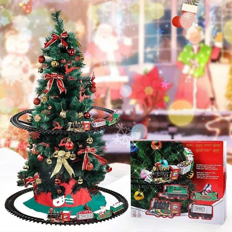 Decorazioni natalizie Treno intorno all'albero Giocattolo elettrico Scena Decor Ornamento appeso Kid Divertenti regali di Natale 231109
