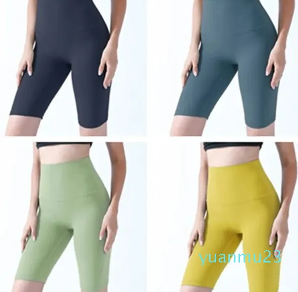 Alinear pantalones cortos de yoga para mujer, fitness, correr, entrenamiento falso, informal, transpirable, de secado rápido, cinco puntos