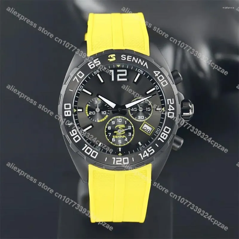 Orologi da polso 2023 Cronografo al quarzo Orologio da uomo quadrante nero cinturino in caucciù giallo Relógios Masculino