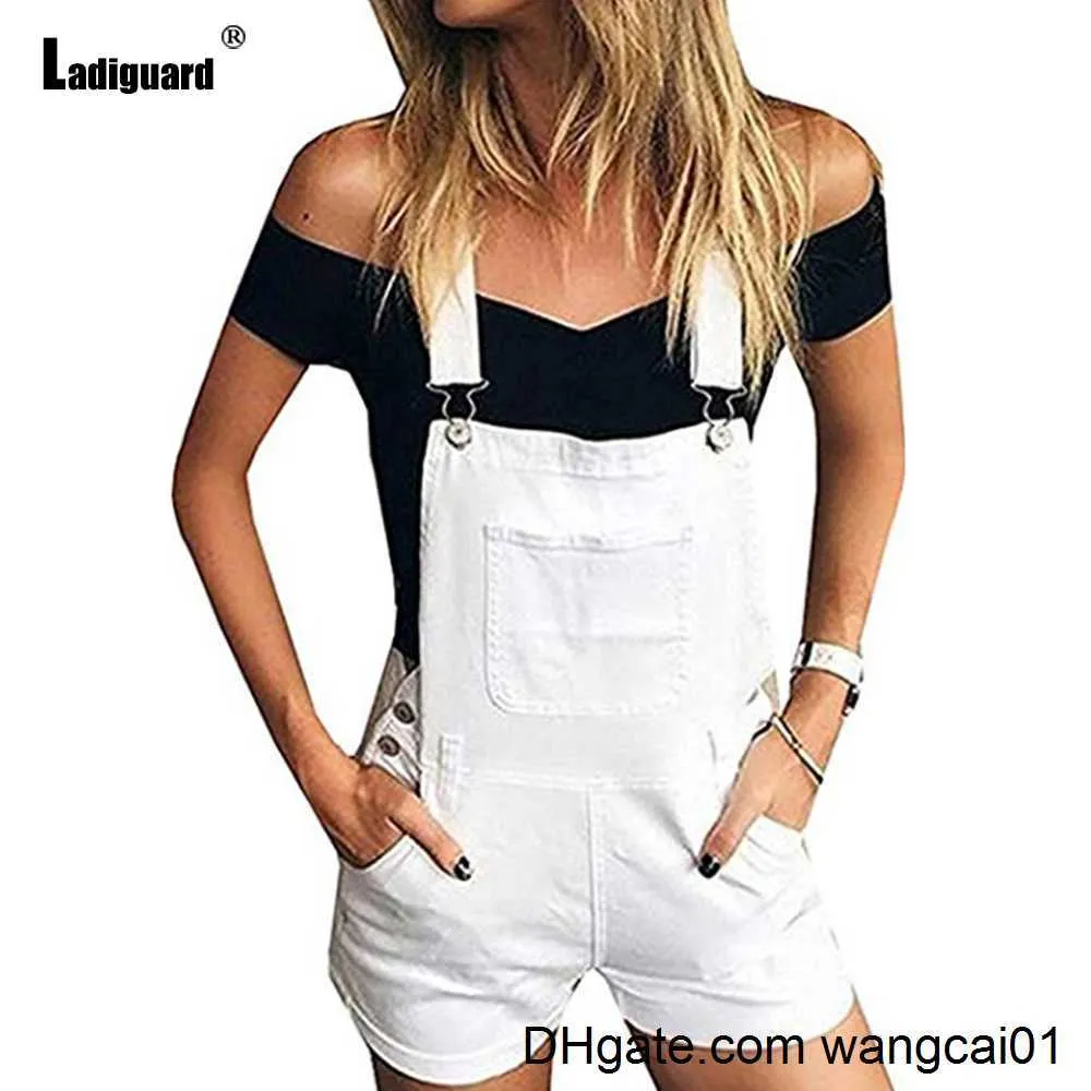 Kvinnors jumpsuits rompers ropean sty mode jeans playsuits kvinnor står fickor denim romper mager overall 2021 spaghetti rand onesie bodysuits 4103