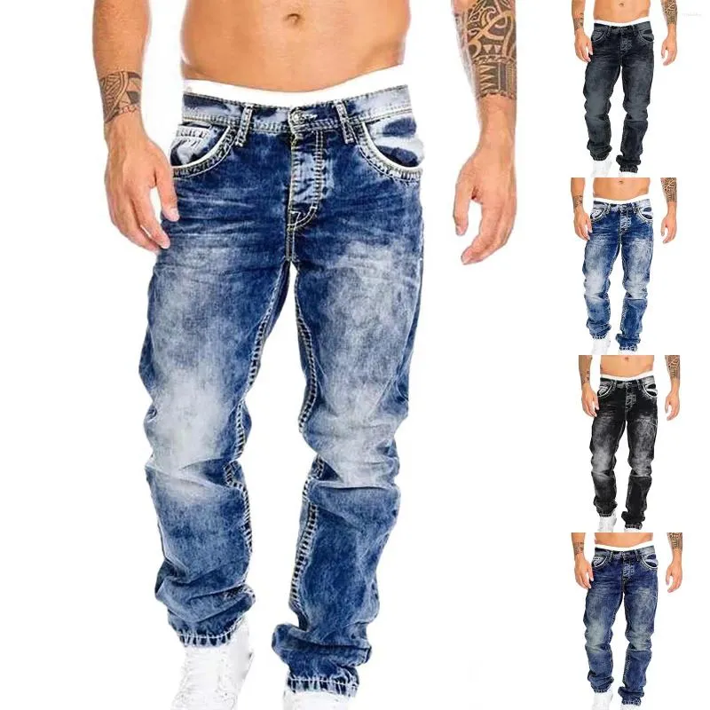 Herren Jeans Herren Sport Denim Jean Bodybuilding Tasche Lässige Vintage Lange Länge Hohe Taille Hosen Männliche Stretchhose Feste Kleidung