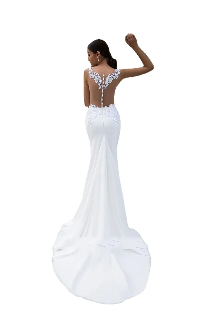 Abiti da sposa a sirena Abiti da sposa in pizzo bianco Illusion Semplice abito da sposa Boho Beach Abiti da sposa taglie forti