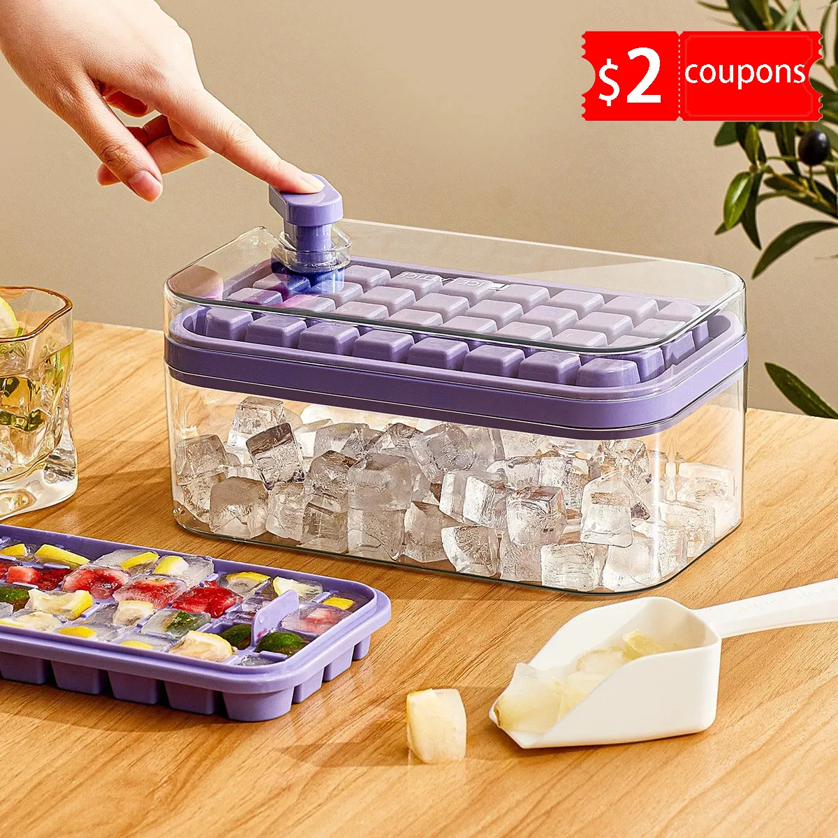 Glassverktyg OneButton Press Type Mold Box Plastics Cube Maker Tray With Storage Lid Bar Kitchen Accessories 230407