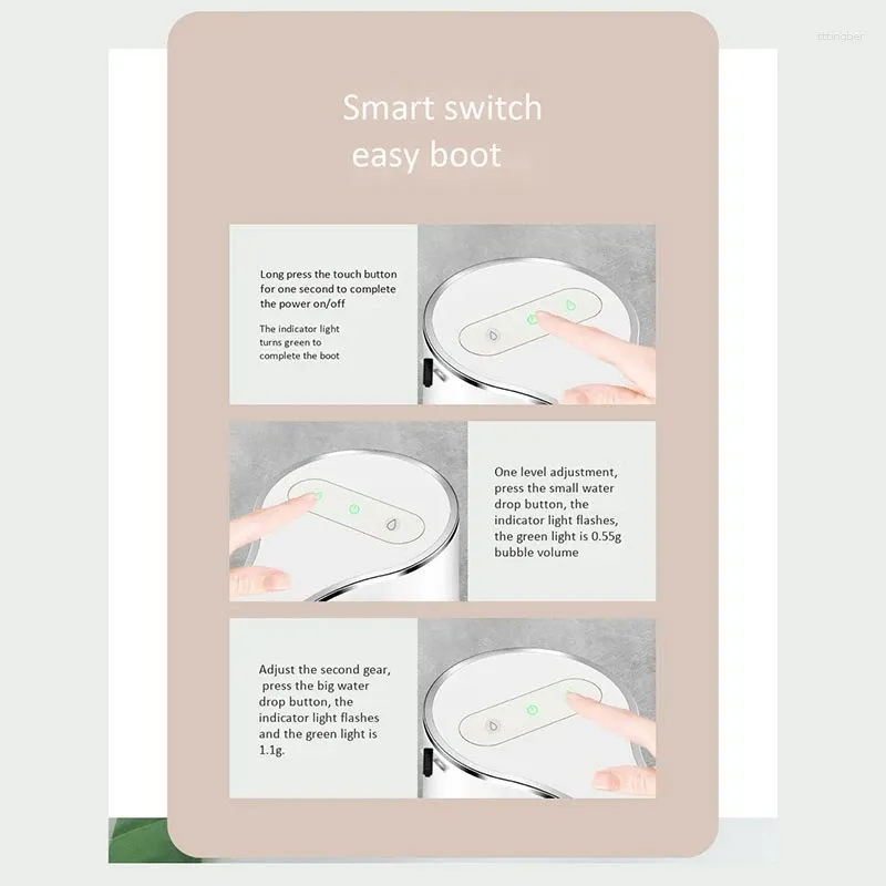Liquid Soap Dispenser 3x 450 ml Automatisk beröringslös hand USB -laddningsbart skum för badrum eltvägg