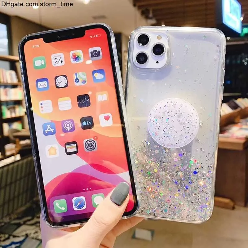 3D Diamond Holder stand Glitter silicone phone case For iphone X XR XS 11 Pro Max 6s 7 8 plus For Samsung A50 S9 S10 Note 10 9