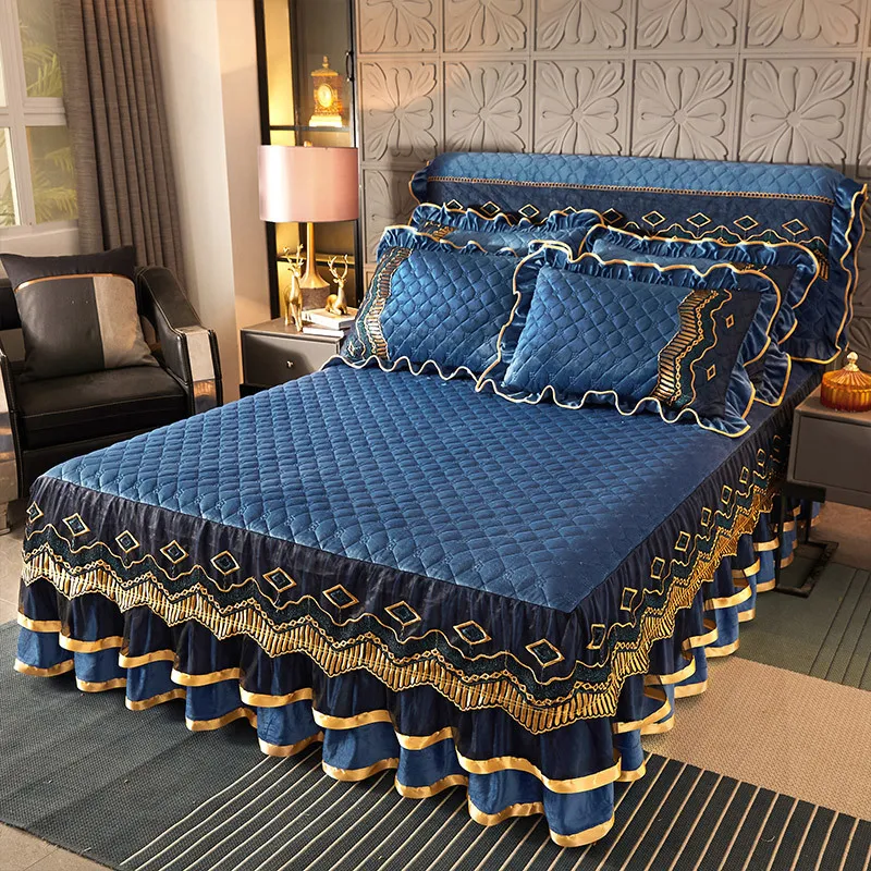 ベッドスカートラグジュアリー冬のクリスタルベルベット太い寝具枕カバーを除く大きなフランネルの寝具230410