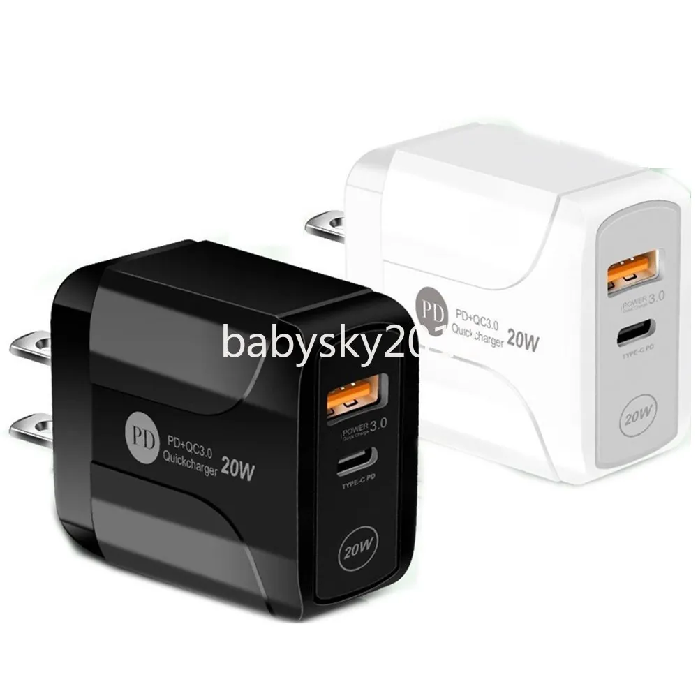 18W 20W 25W Typ C PD Charger Dual Ports Snabbladdning EU US UK AC Home Travel Wall Chargers för iPhone 12 13 14 15 Samsung Xiaomi B1