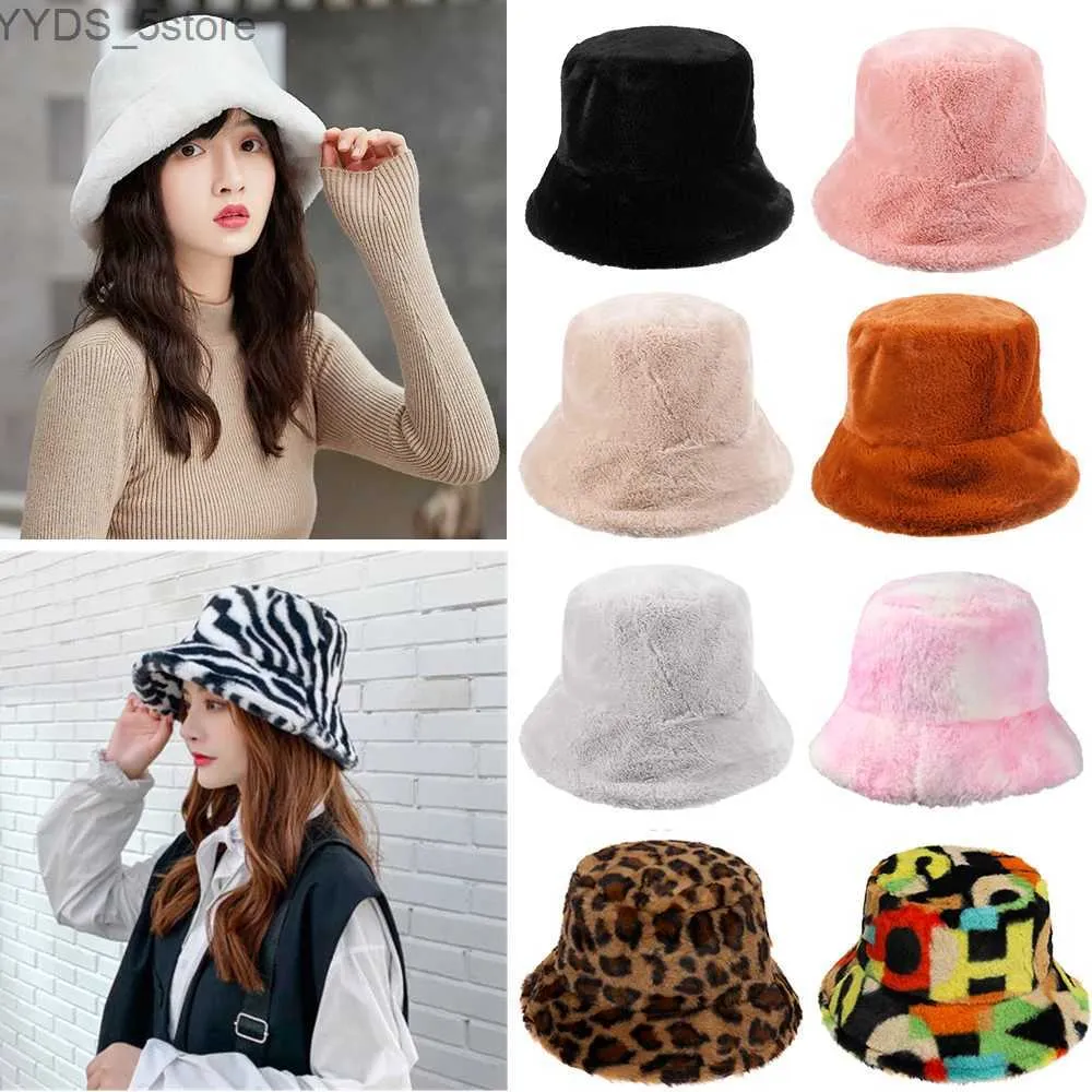 Cappelli a tesa larga Cappelli a secchiello 1 pezzo Pelliccia sintetica Inverno Caldo Cappello da pescatore Per le donne Moda Tinta unita Berretto da vacanza Addensato Morbido Cappello a secchiello Nuovo arrivo YQ231110