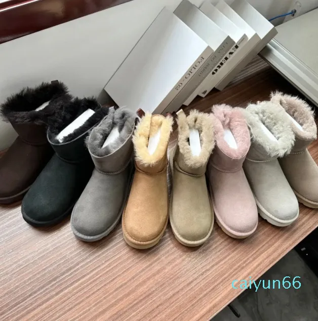 Laarzen Australië Slippers Vrouwen Platform Winterlaarzen Meisje Sneeuwlaars Bont Enkel Korte Halve Laars Zwart Kastanje Roze Vlinderdas Schoenen