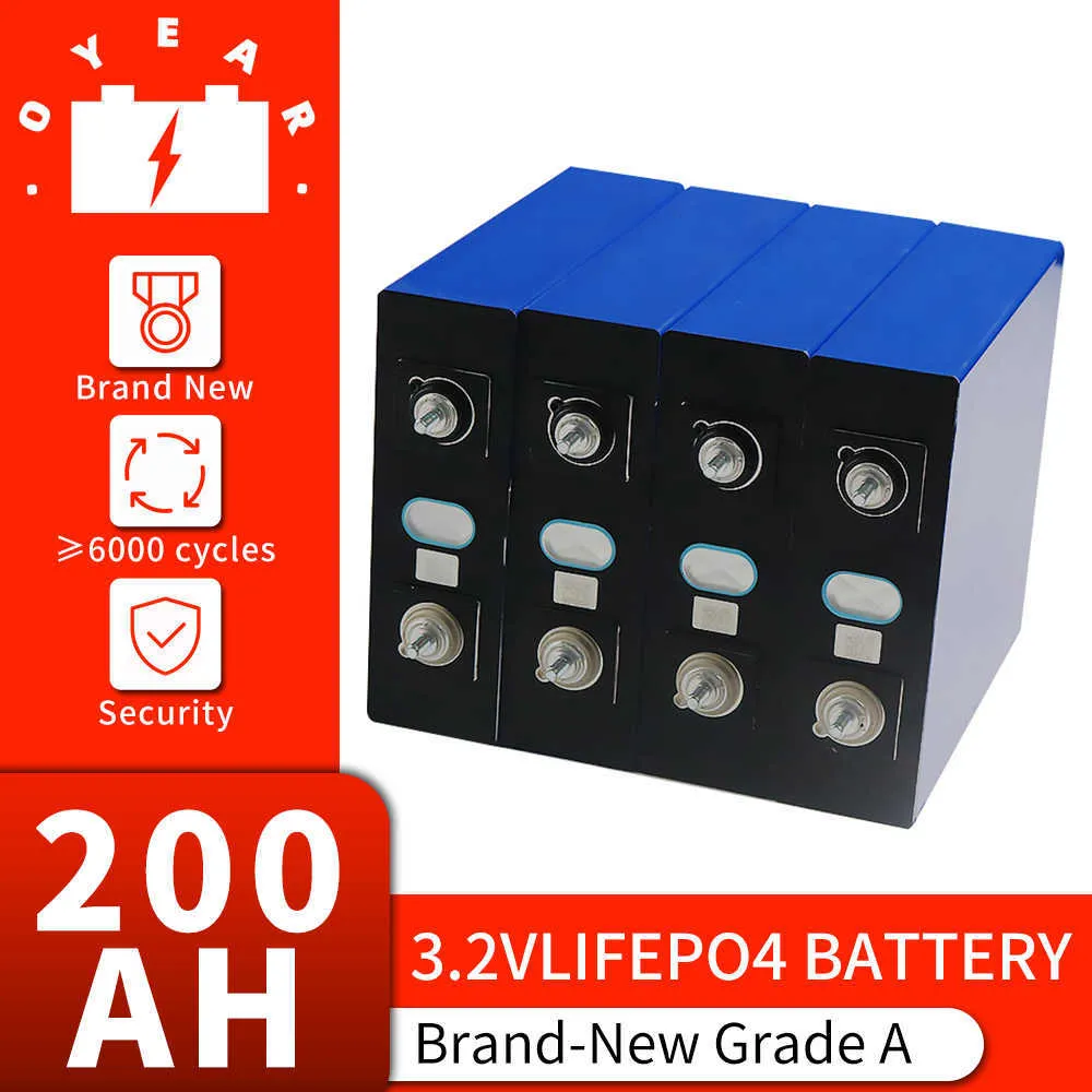 Grade A 200AH Lifepo4 Battery 12V DIY 24V 48V Rechargeable Lithium Iron Phosphate Cell For RV Boat Solar Energy Storage System