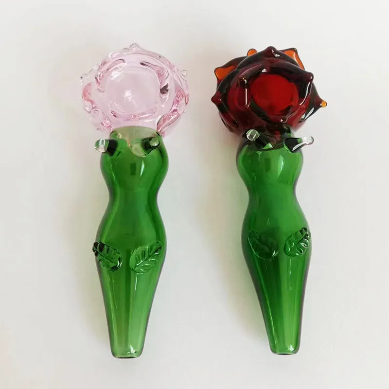 2023Factory Vendable Pipe À Main En Verre Nouveau Rouge Rose Rose Épais Pipes À Fumer Tobocco Cuillère Brûleur 5.5 pouces Longueur