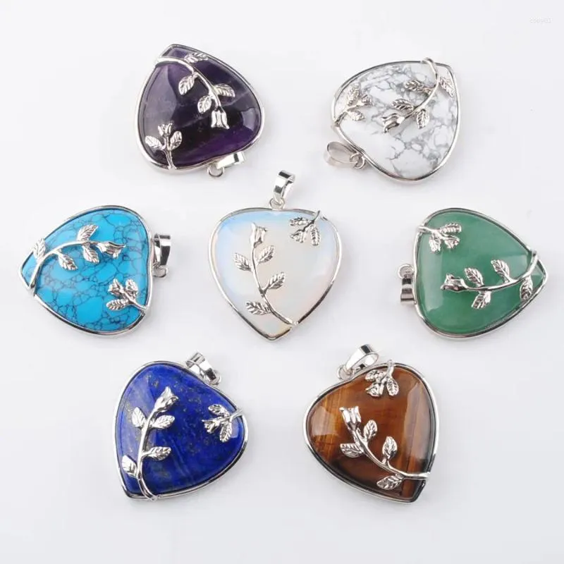 Colliers pendants romantique amour coeur de pierre naturelle chakra reiki argent plaqué femmes bijoux en gros 5pcs tbn316