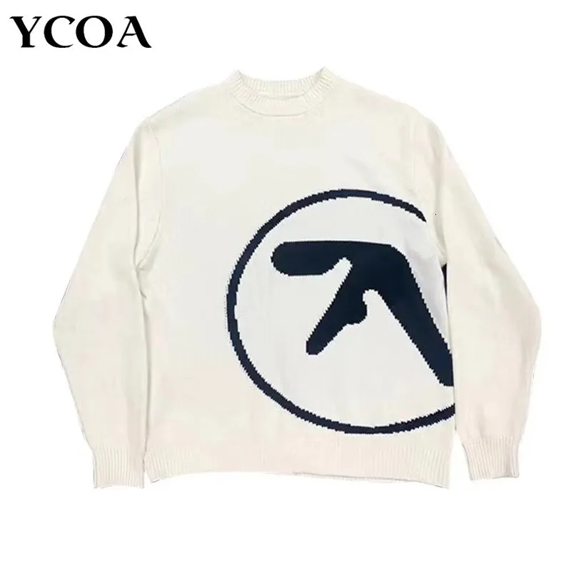 Suéteres femininos masculinos Aphex Twin Knit inverno oversized vintage manga comprida tops jumper pulôver y2k streetwear roupas de moda gráfica 231110