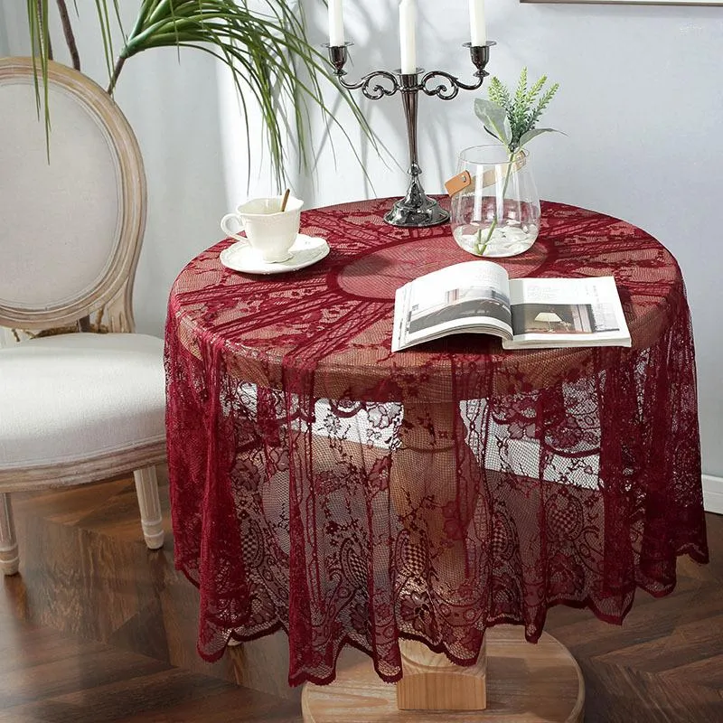 Tovaglia Tovaglia decorativa moderna in pizzo rosso Copertura nera Tovaglie rotonde Sala da pranzo Obrus Tafelkleed Mantel Mesa Nappe