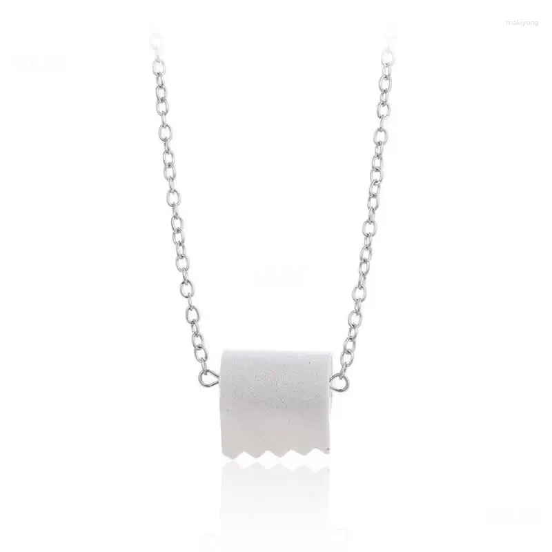 Pendentif Colliers Blanc Rouleau de papier toilette Collier Alliage Bijoux Femmes Simple Link Chaîne Cadeaux créatifs faits à la main