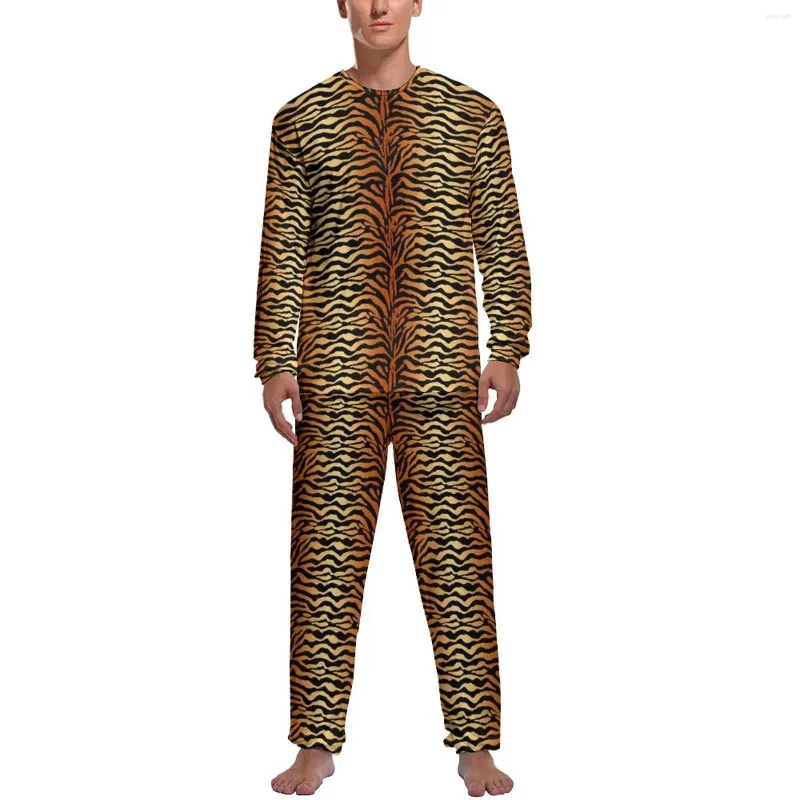 Erkekler pijama kaplan çizgileri pijama uzun kollu hayvan baskı 2 adet oda pijama setleri sonbahar erkekler baskılı güzel gece giysileri