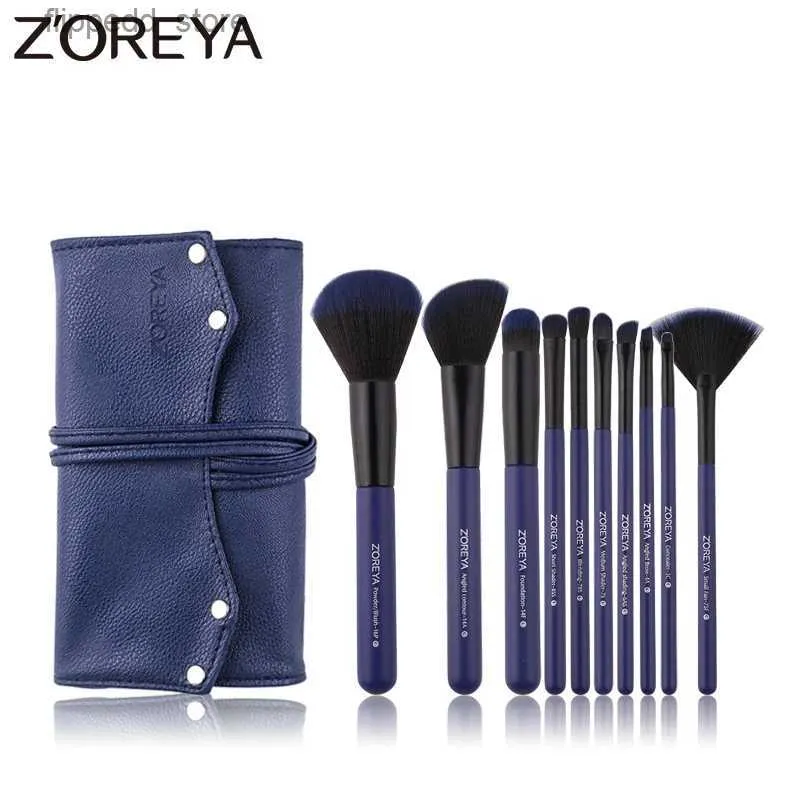 Pinceaux de maquillage ZOREYA 10 pièces pinceaux de maquillage professionnels bleu foncé ensemble de pinceaux de maquillage fond de teint Blush poudre sourcils correcteur outils cosmétiques Q231110