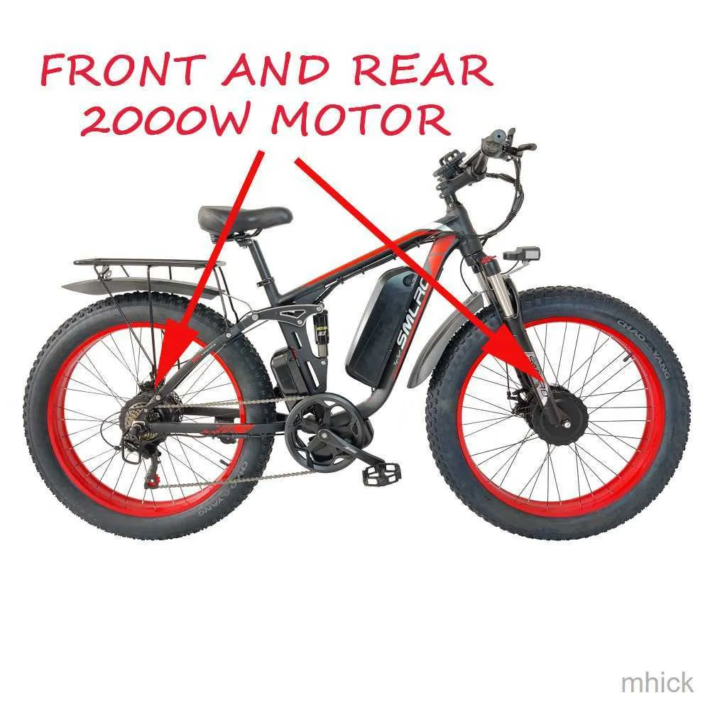 Bikes 2000W Electric Bicycle Dual Motor Smlro V3 Pro 26inch 48V 28MPH 16Ah 22.4Ah Snow Mountain Bike Full Suspension Ebike For Adult M230410