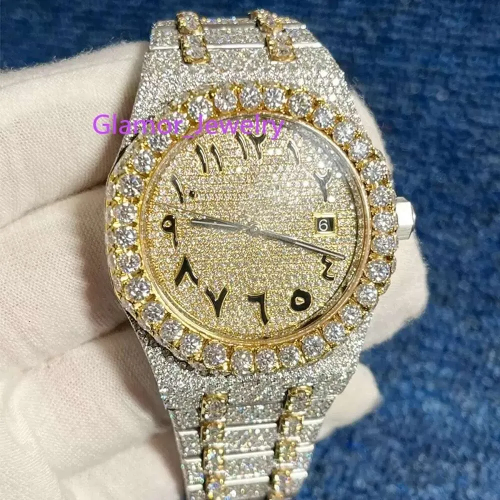 Diamentowe ustawienie Designer Niestandardowe zegarki Nowe duże kamienie moissanite zegarek Pass Pass Test Flower Rame Automatyczna najwyższej jakości mężczyźni luksusowe pełne lodowane zegarki Diamonds925