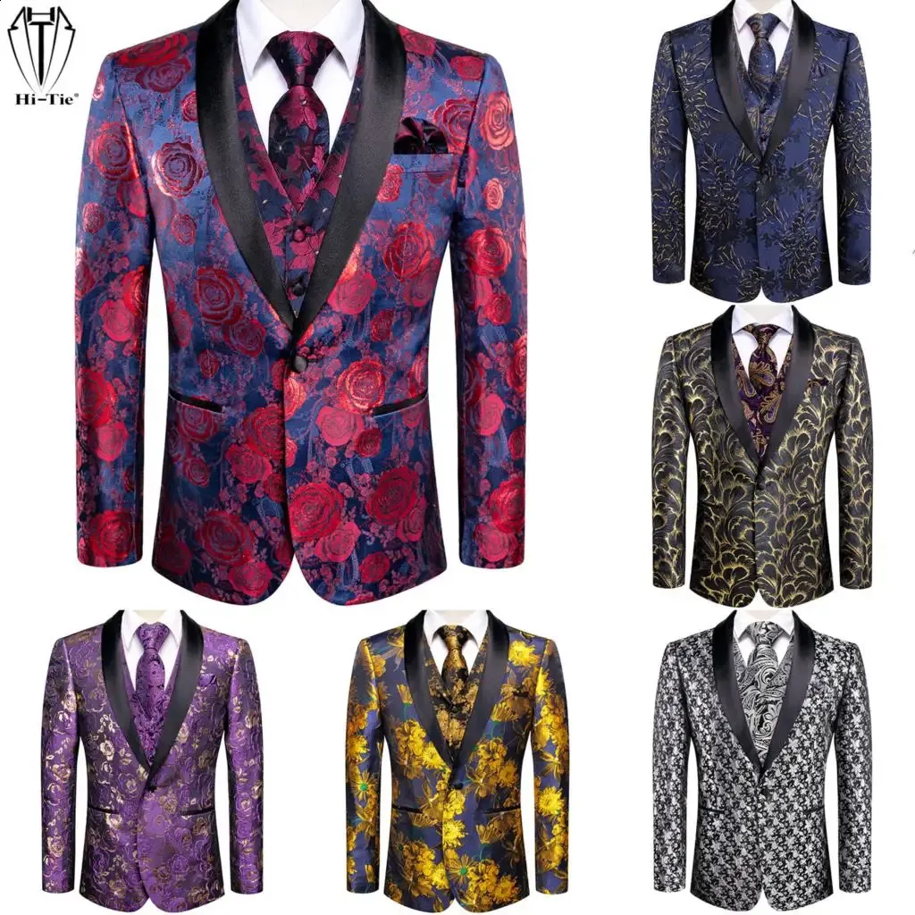 Mens Suits Blazers Hitie Jacquard Floral Suit Vest Shawl Lapel Tuxedo ärmlös jacka Midja