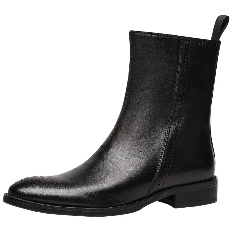 ブーツ2023男性本革の豪華な手作り品質の男秋のオフィスシューズファッション快適な黒い足首とジッパー