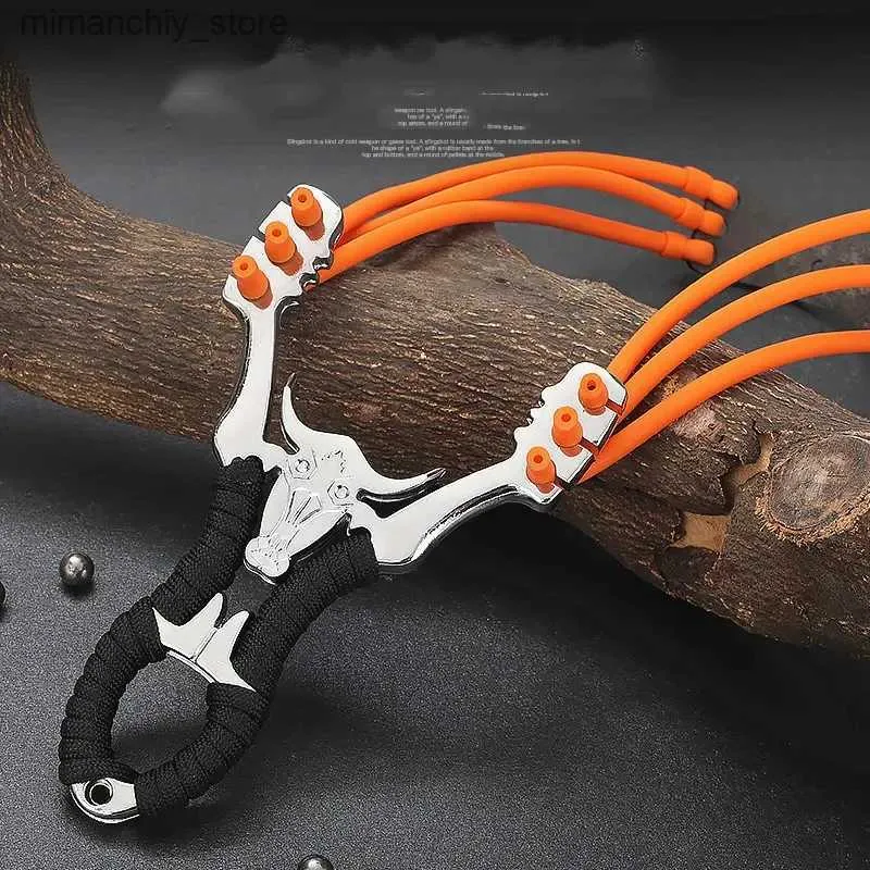 Jakt Slingshots Metal Outdoor Slingshot High Precision Strong Big Power Precision Traditionell kortboll Bow Hunt Gummi Band Slingshot Q231110