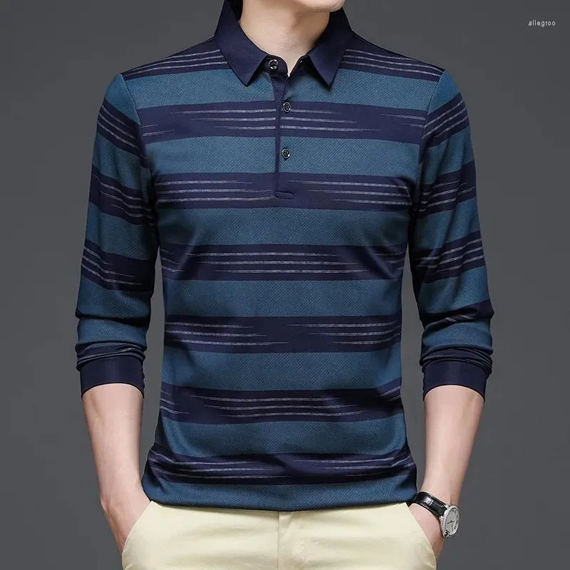 Mens long sleeve striped polo cheap shirts
