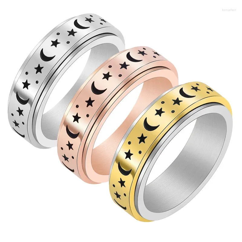 حلقات الكتلة bxzyrt الفولاذ المقاوم للصدأ تململ SPINNER MOON Star Fine Tuning Ring Boho Jewelry Gift Lucky Steam for Coative