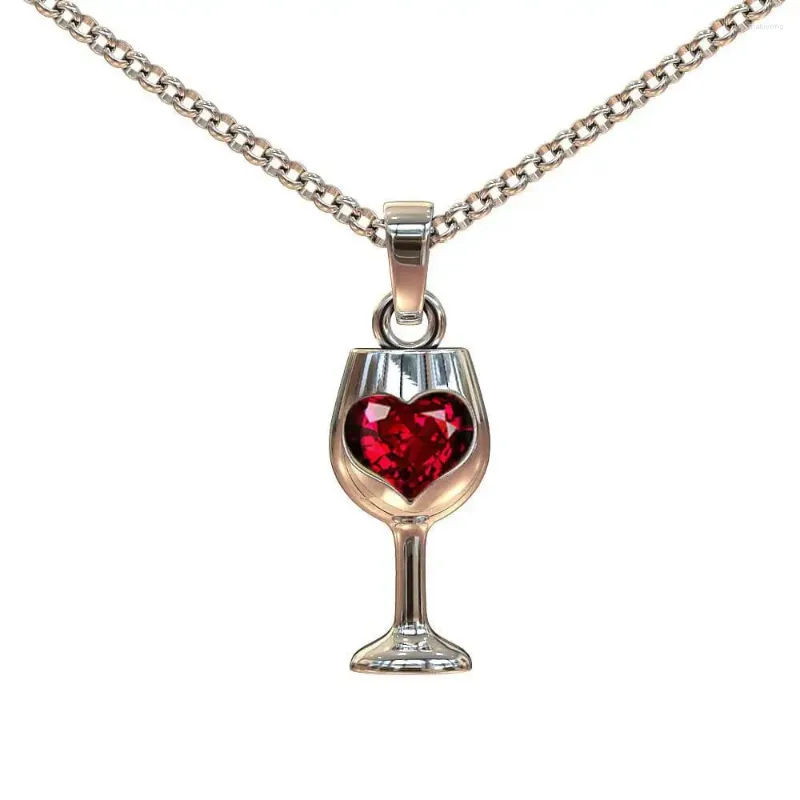 Pendant Necklaces Red Wine Glass Heart Necklace Inlaid With Ruby