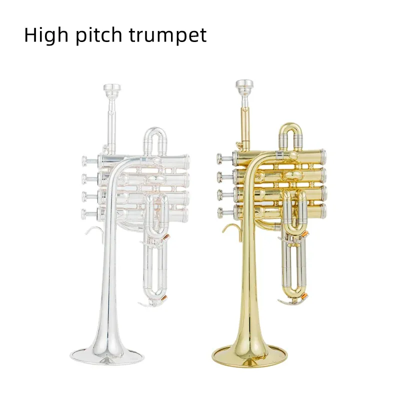 Trompete profissional alto bb piccolo, trompete de latão dourado e prateado com superfície de alta qualidade, pistão monel
