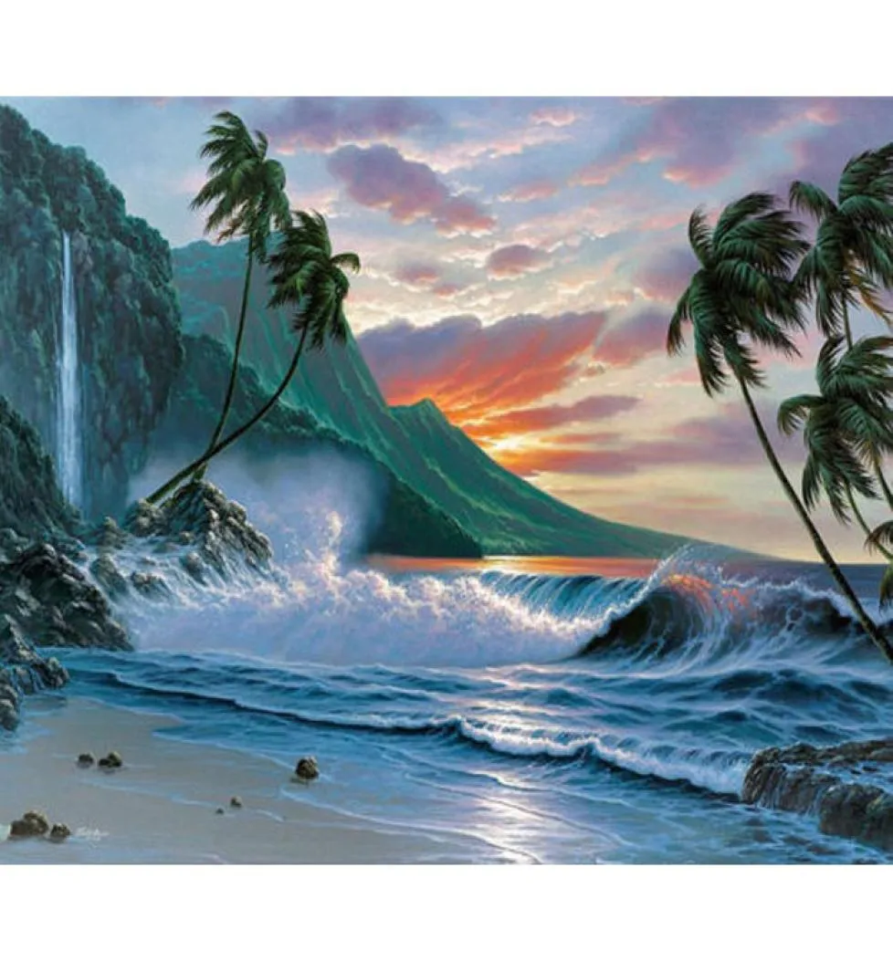 Evening Sea Scenery Full Drill DIY Mosaic Needlework Diamond Painting Embroidery Cross Stitch Craft Kit Wall Home Hanging Decor2188845