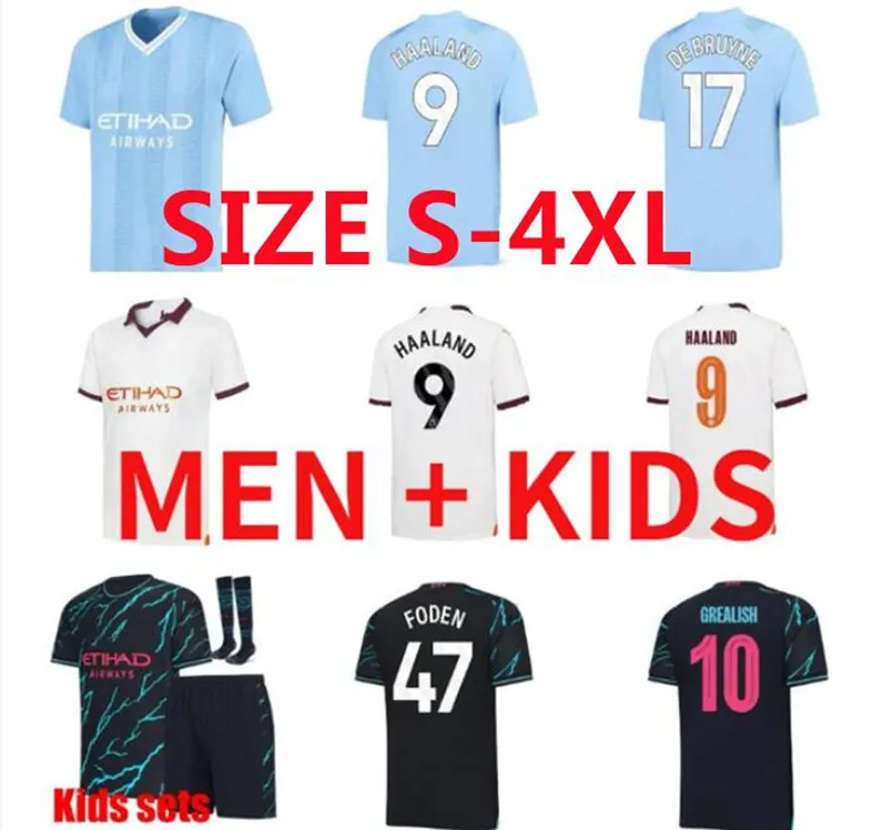 23 24 mans städer Haaland J.Alvarez Soccer Jerseys 2023 2024 Grealish Foden Man Citys Football Shirt de Bruyne Bernardo Mahrez Rodrigo Men Kids Kits