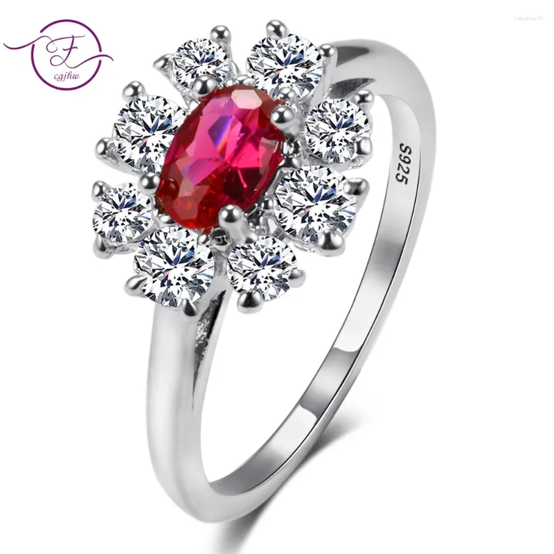 Cluster Rings Top Sale Red Ruby Gemstone Flower For Women's 925 Sterling Silver Vintage Engagement Smycken gåvor Partihandel