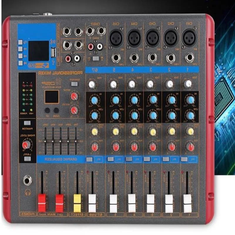 Freeshipping USB 7 Canais Professional Live Studio Audio Mixer Novo console de mixagem Equalizador de 5 bandas Efeitos integrados com Bluetooth 48V Txvh