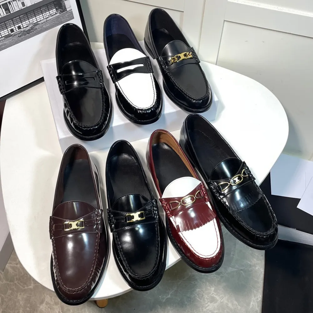 TRIOMPHEN MOCASSINS EN CUIR DE VEAU POLI CHAUSSURES NOIRES Célèbre Designer mocassins chaussures pour femmes chaussures simples haricot chaussures en cuir classique Mocassins Chaussures Semelle antidérapante