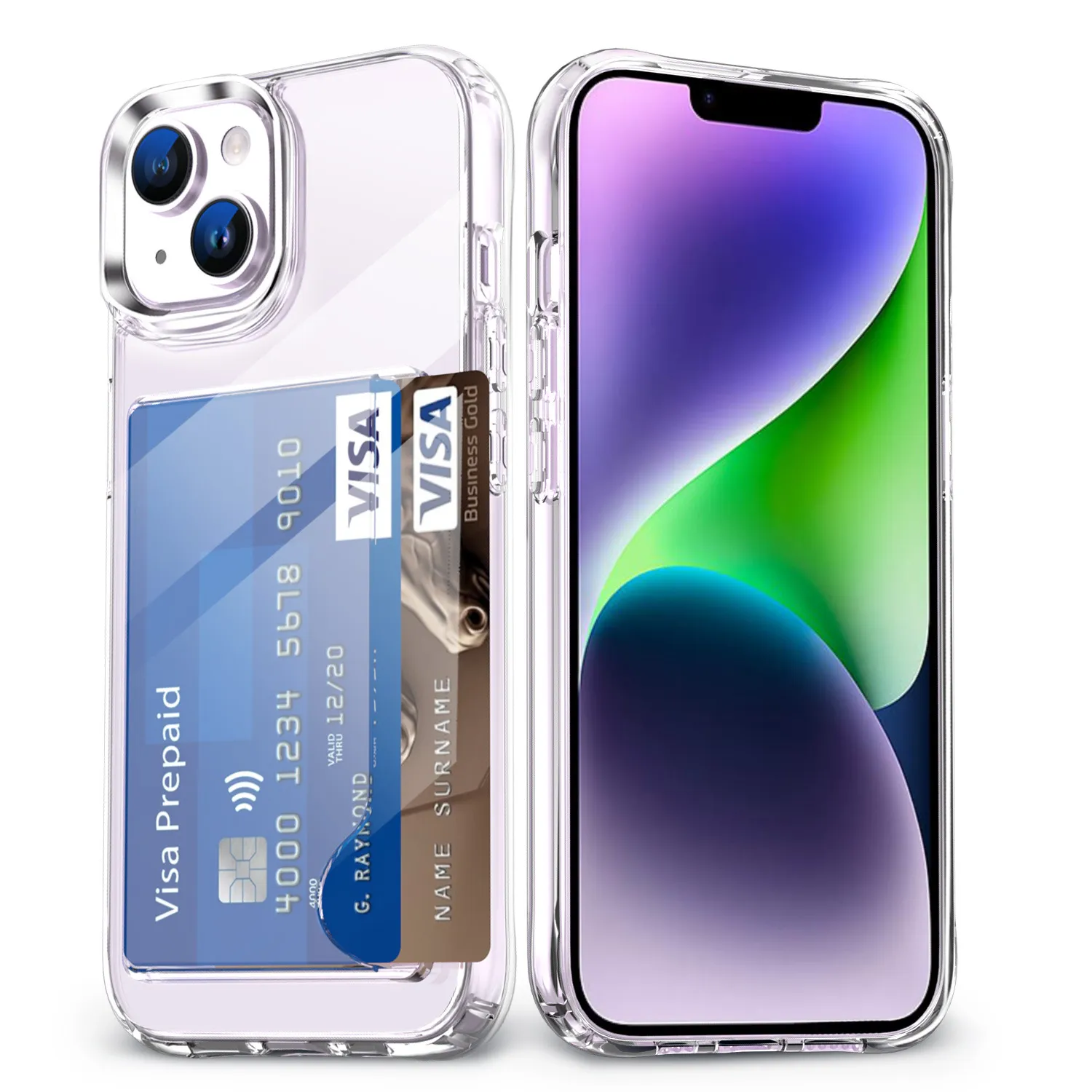 Transparenter Kartenhalter 2 in 1 TPU-Acryl-Hülle für iPhone 15 14 Pro Max Plus 13 12 11 Samsung S20 S23 Ultra S24 Hybrid-Kartensteckplatz-Wallet-Hüllen Anti-Drop Clear Cover