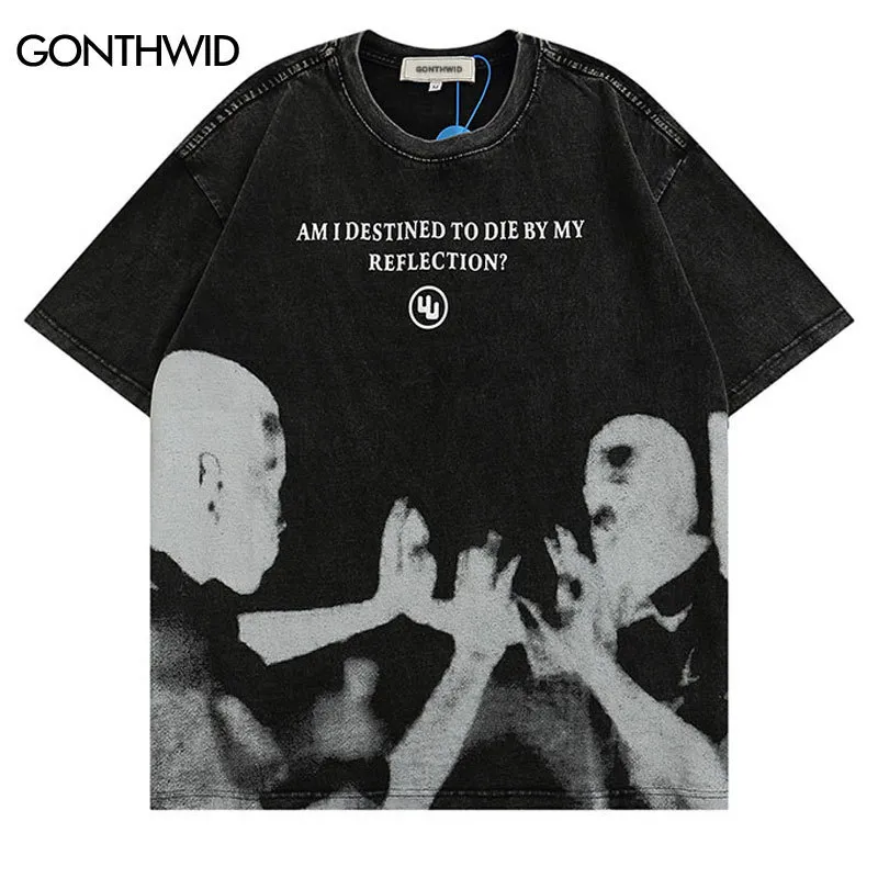 Erkek tişörtler erkek punk tshirt sokak giyim hip hop retro grafik baskı gotik tshirt harajuku gündelik pamuk kısa kollu tshirt 230408