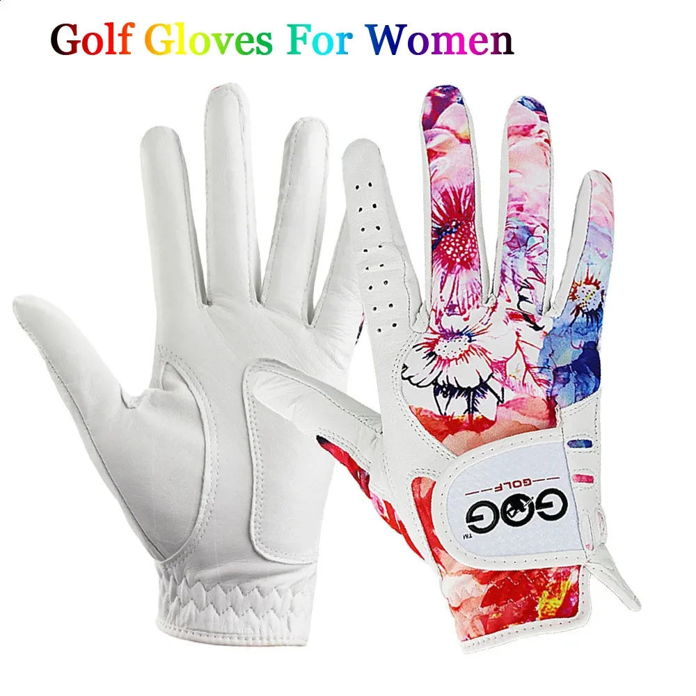 Gants de sport Belles fleurs colorées Golf pour femmes dame filles en cuir véritable peau de mouton Sporting mode Gant gauche droite 1 paire 231109