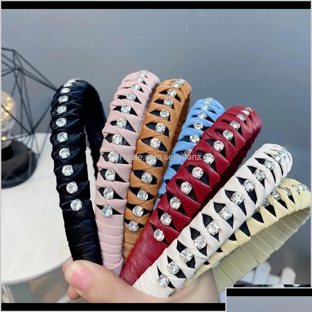 Hoofdbanden gevlochten hoofdband sieraden Rhinestone lederen haarband vrouwen meisjes weven cross mode band hoepels haaraccessoires headwea dhhhkn