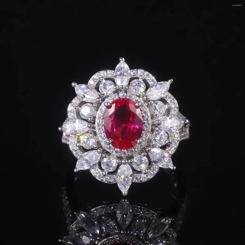 Cluster ringen GEM'S BALLET 925 Sterling Zilver Vintage Art Deco trouwring ovale Lab gemaakt Ruby verlovingscadeau voor vrouwen fijne sieraden