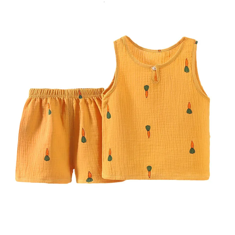 Clothing Sets Boys and Girls Set Baby Summer Plain Cotton Sleeveless Tank Top ShirtTrouser Set 2 Pieces 0-6T 230410