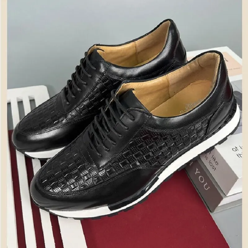 High-End Men's First Layer Cowhide Crocodile Pattern Trend Sports Lace-Up Leather Shoes Business Shoes Stor storlek 46 10A45