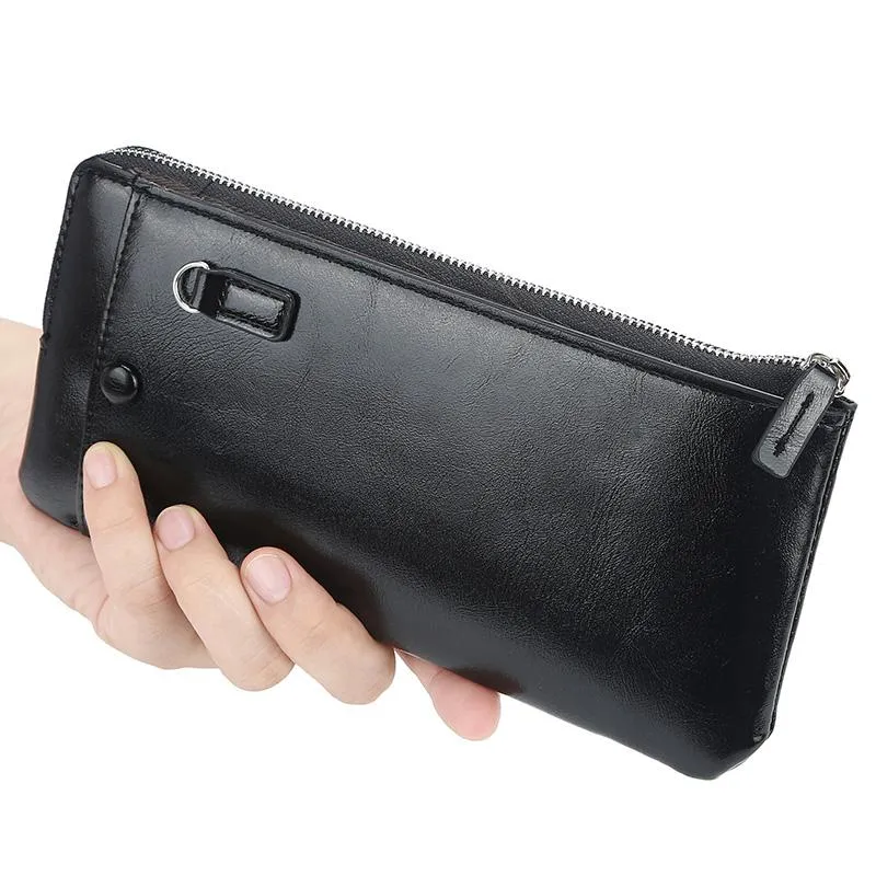 財布オリジナルメンズウォレットビジネスソフトレザークラッチ財布男性用ウルトラスリムジッパーカードホルダーとハスプ電話バッグ