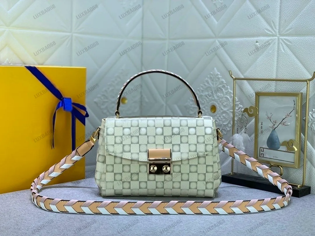 Damier Azur Braided Croisette Rose Designer Top Handle Bag Canvas Leather Shoulder Crossbody Women s Classic Handbag